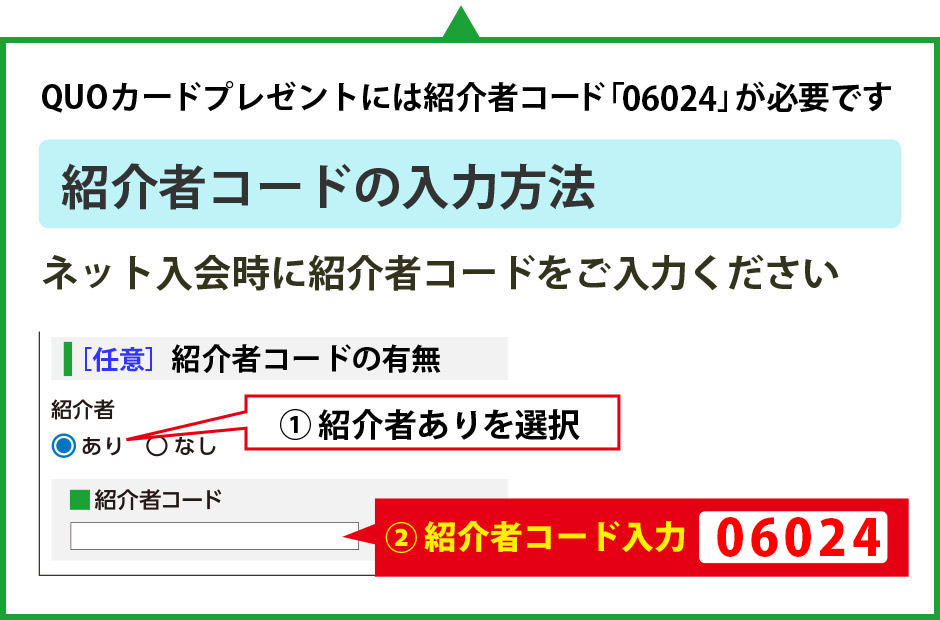 紹介者コード入力方法（紹介者コード06022を入力）